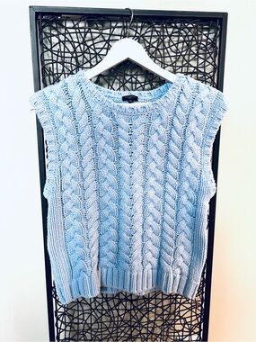Talbots Cable Knit Sweater Vest Cotton Bl light Periwinkle Blue M Petite